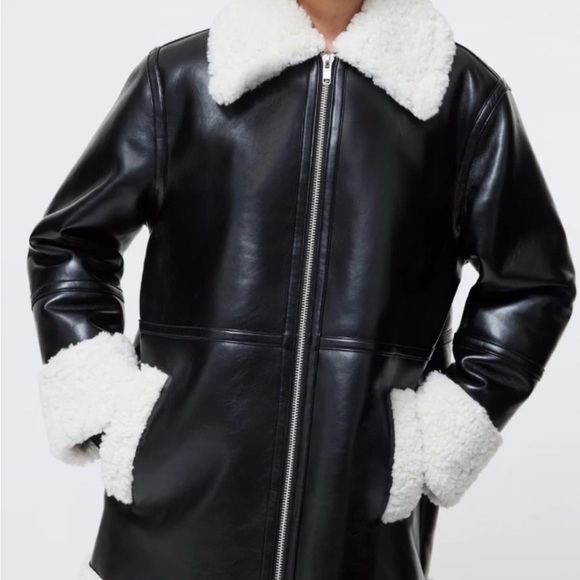 French Connection Black Jacket with Cream Shearling